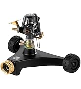 Lawn Pulsating Impact Sprinkler 300007, Medium Duty 2-Wheel Metal Base Adjustable to 360 Degrees ...