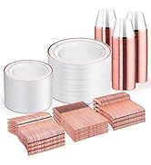 WELLIFE 600 PCS Rose Gold Disposable Dinnerware Set for 100 Guests, Valentine's Day Plates, 100 E...