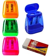 Performore 4 Pack of Pencil Sharpeners with 1 Free Eraser, Compact Dual Holes Handheld Pencil Sha...