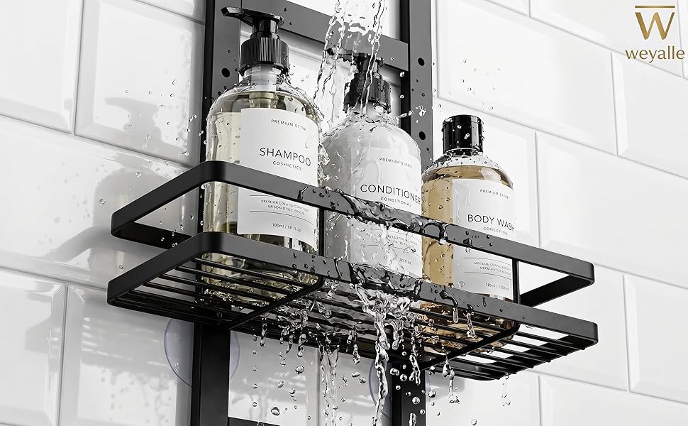 soap holder, Shampoo Holder, 2-Tier 3-Tie, gray silver, small, suction cup shower caddy