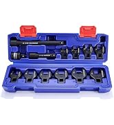 WORKPRO 3/8" Drive Crowfoot Wrench Set, 13 Pcs Metric Crows Foot Wrench Set with 2 Extension Bars...