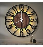 LEIKE Large Wall Clocks with Night Light Battery Operated,Silent Non Ticking,Rustic Modern Big Wo...