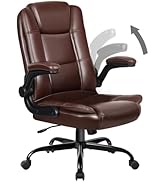 Office Chair - Brown Leather Office Chair Desk Chair, Comfortable Office Chairs Computer Chair wi...