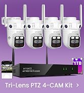 XMARTO 6MP Tri-Lens 4-Cam 1TB WiFi Mesh Security Camera System,16CH 4K H.265 WiFi-Inside NVR,360°...
