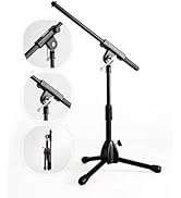 Stage Rocker Foldable Tripod Low-Profile Mic Boom Stand - Height Extending from 9.6'' to 16.9'', ...