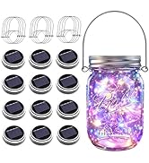ZNYCYE Solar Mason Jar Lights, 12 Pack 30 LED Firefly Fairy String Lights, Waterproof Outdoor Sol...