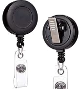 QREEL - 2 Pack - Retractable ID Name Badge Holder Reels with Swivel Alligator Clip (Black)