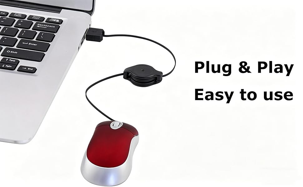 Mini Small Travel Optical Mouse Portable USB Wired Mouse with Retractable USB Cord Office