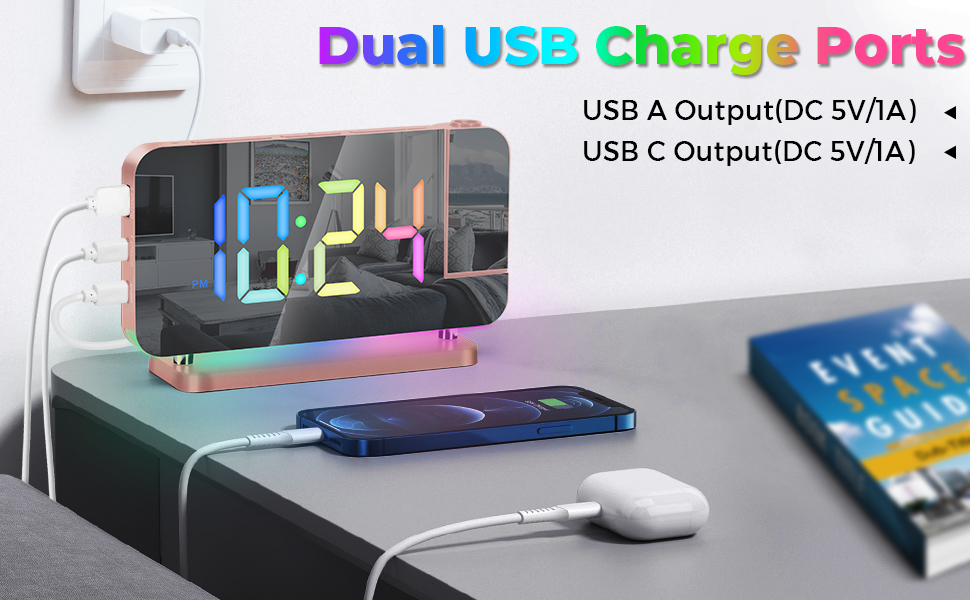 led mirror digital Projection alarm clock 