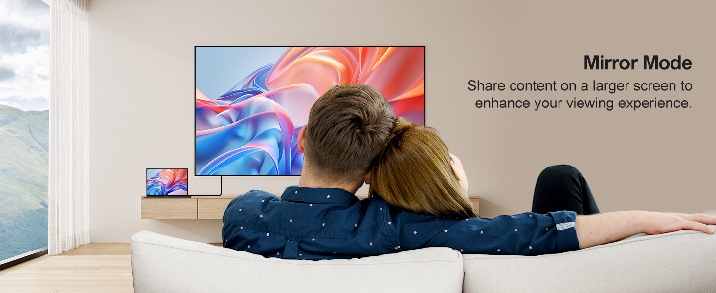 his DisplayPort to VGA cable supports both Extended Mode and Mirror Mode