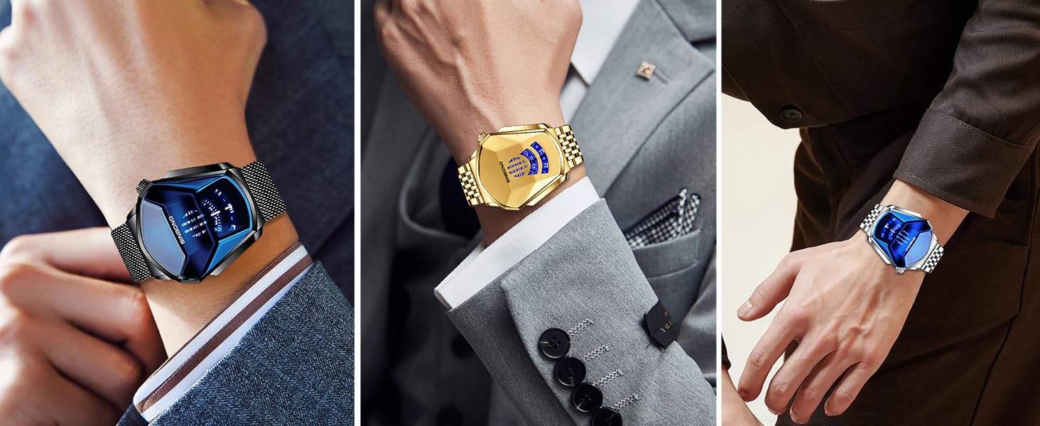 Creative Fashion Blue LED Binary Digital Watches Men&amp;amp;#39;s Stainless Stee