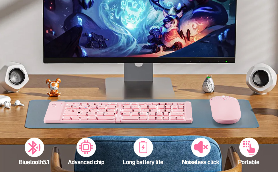 Foldable Mini Rechargeable Bluetooth Keyboard and Mouse Combo,