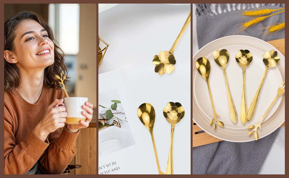 20 pieces 4.7in/12cm of gold flower coffee spoons