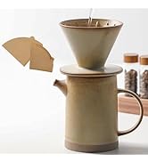 DIF DECO Pour Over Coffee Maker Set Vintage Ceramic Pour Over V60 Coffee Dripper Set with 20 Coun...