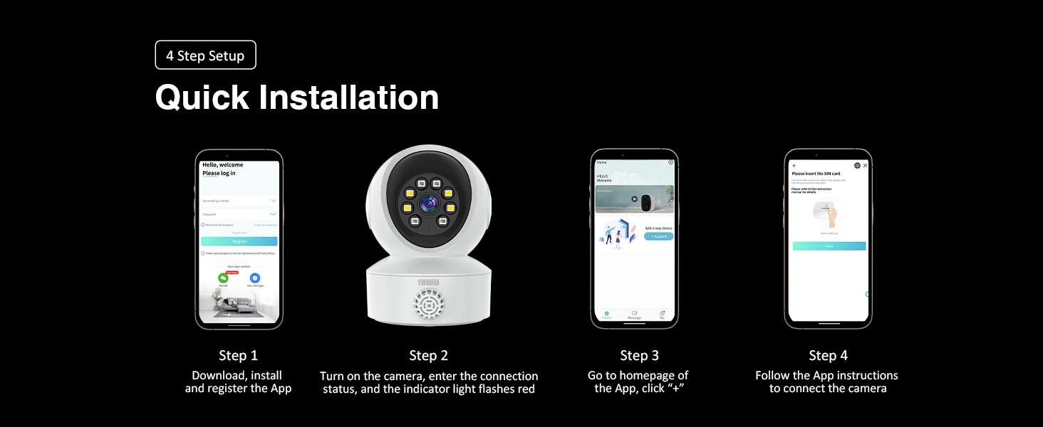 EVERSECU Smoke &amp; Gas Detection Home Security Camera with Sound Alarm 