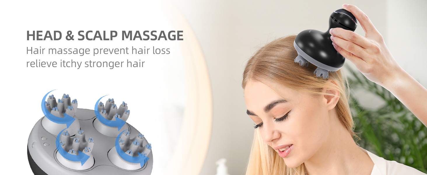 cotsoco Electric Scalp Head Massager with 4 Heads 84 Nodes for Hair Growth and Stress Release