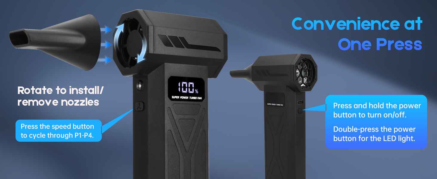 4 Gear Adjustable Electric Air Duster, Rechargeable Cordless Air Blower with LED Light for Computer