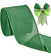 TONIFUL Burlap Wired Ribbon, 2.5 Inch Faux Burlap Ribbons, Green Burlap Ribbon for Christmas, Hom...