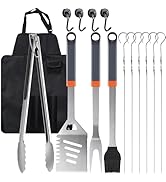 15PCS Grill Set, BBQ Grilling Accessories with Tongs Spatula Skewers, Stainless Steel Grill Utens...