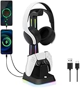 JDGPOKOO PS5 Controller Charger Station with RGB Headphone Stand, PS5 Controller Charging Station...