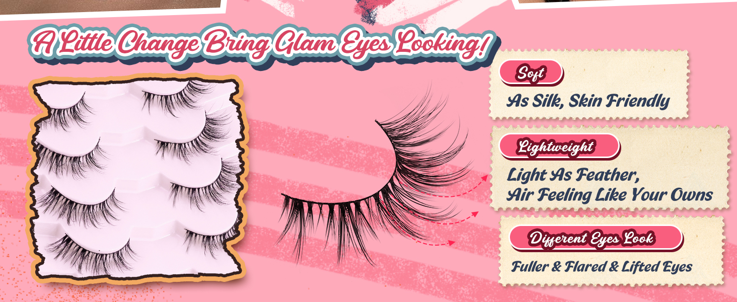 Flared cat eye lashes natural eyelashes pack c curl soft thin band