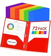 Officygnet 72 Packs Plastic Folders with Pockets and Prongs Fastener, Bulk Multicolor 2 Pocket Fo...