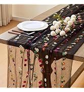 Wracra Embroidery Cheesecloth Table Runner Daisy Summer Fall Table Runner 120 inch 10ft Florals G...
