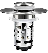 Upgraded 3 in 1 Bathroom Sink Drain Strainer, Universal Pop Up Stopper with Removable Stainless S...