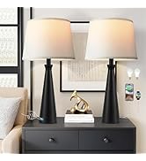 Seealle Modern Table Lamps Set of 2 - Touch Bedside Lamp for Nightstand with USB C+A,3-Way Dimmab...