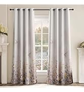 NICETOWN Pastel Floral Blackout Curtains 84 Inch Length, Tropical Wildflowers &amp; Birds Print, Grom...