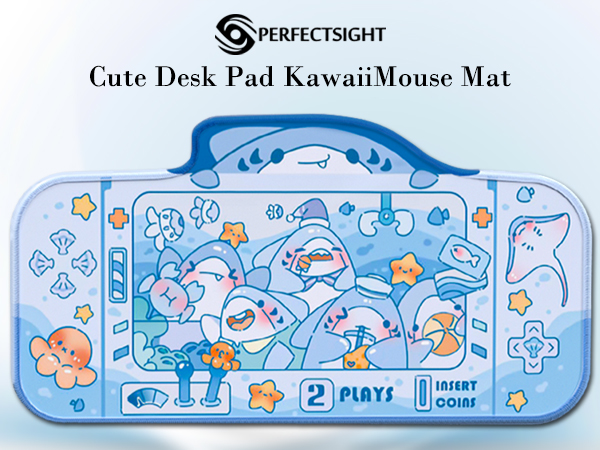 Cute Shark Party Desk Mat Kawaii Desk Pad, Switch Large Gaming Mouse Pad for Women Kids Girls Boys