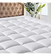 MATBEBY Bedding Quilted Fitted Queen Mattress Pad Cooling Breathable Fluffy Soft Mattress Pad Str...