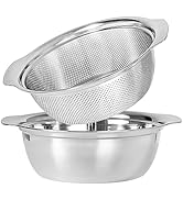 Colander with Handle, Rice Washers Microporous Strainer Set For washing vegetables, fruits and ri...