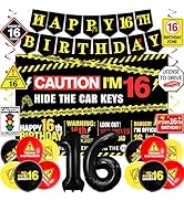16th Birthday Decorations for Boys Girls, Caution Logos Happy 16th Birthday Party Decorations, 16...