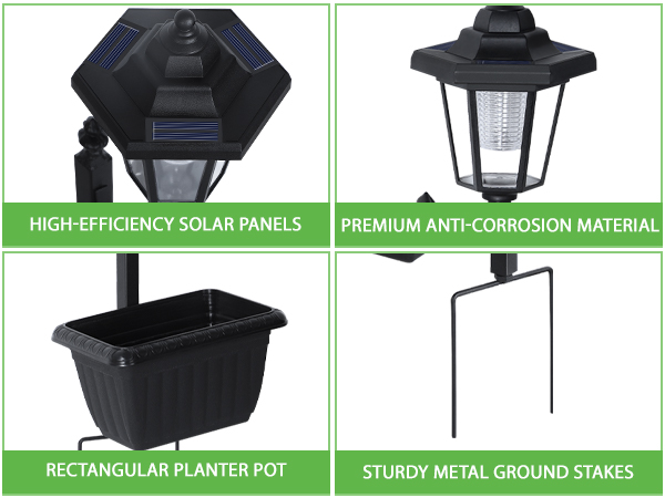 Outdoor Flower Pots Solar Post Lamps Solar Lamp Post Lights Decorative Lamp for Garden, Patio