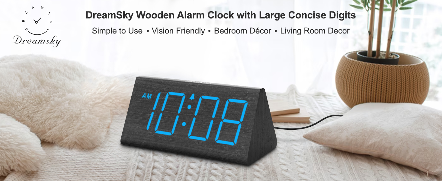 wooden alarm clock with large numbers