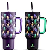 Meoky 40 oz Tumbler with Handle and Straw: Glow in the Dark Tumbler with Lid and Straw - Stainles...