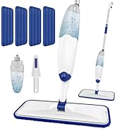 HOMTOYOU Microfiber Flat Mop with Sprayer: Spray Mop with 4 Washable Pads for Cleaning Multi-Surf...