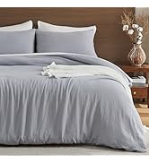 EMME Muslin Cotton Duvet Cover Set Light Grey Queen Size Linen Like Soft Breathable Lightweight S...