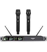 GOLDEN MARS Wireless Microphone System, Two Channel Wireless Mic, w/ 2x100 UHF Frequencies, IR Au...