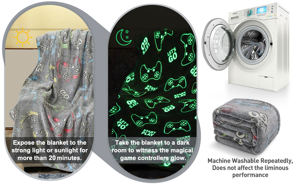 Glow in The Dark Blanket Gamer Gaming Gifts for Kids Boys Men Adults Soft Cozy Fluffy Throw 