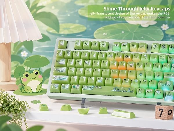 Jelly Green Frog Keycaps, Custom Clear Shine Through Keycaps, Cute Keycaps