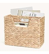 Water Hyacinth Magazine Basket, Dual Compartment Storage Basket with Handle, Natural Fiber Wicker...