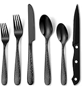 Hammered Black Silverware Set, EUIRIO 24-Piece Cutlery Set for 4, Heavy Duty Stainless Steel Flat...