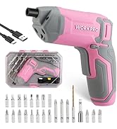 WORKPRO Pink Cordless Screwdriver Set, 3.6V Electric Rechargeable Eccentric Power Screwdriver Kit...