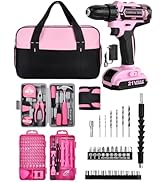 HUAKAYO Pink Cordless Drill Set 150 Pcs, 20V Pink Power Drill Tool Set Kit with Storage Bag, Elec...