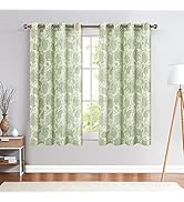 jinchan Linen Curtains for Living Room, Green Floral Paisley Patterned Curtains 63 Inch Length, L...