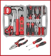 Hi-Spec 42pc Red Household DIY Small Tool Kit. Toolbox Set of Starter Basic Tools Kit for Home &amp; ...