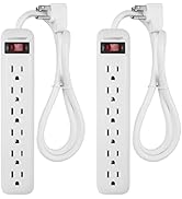 Clear Power 6 Outlet Power Strip w/3 ft Cord, Flat Plug, 2 Pack