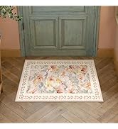 WondRg 2x3 Washable Area Rug for Entryway Beige Pink Floral Abstract Soft Throw Rug Modern Non Sl...